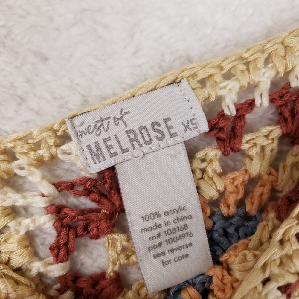 West of Melrose Crochet Granny Square Fringe Crop Top Womens XS Boho Festival - Picture 4 of 8